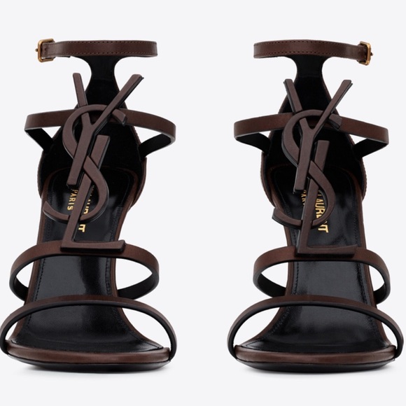 Saint Laurent Cassandra sandals in smooth chocolate brown leather with brown YSL - Picture 3 of 7